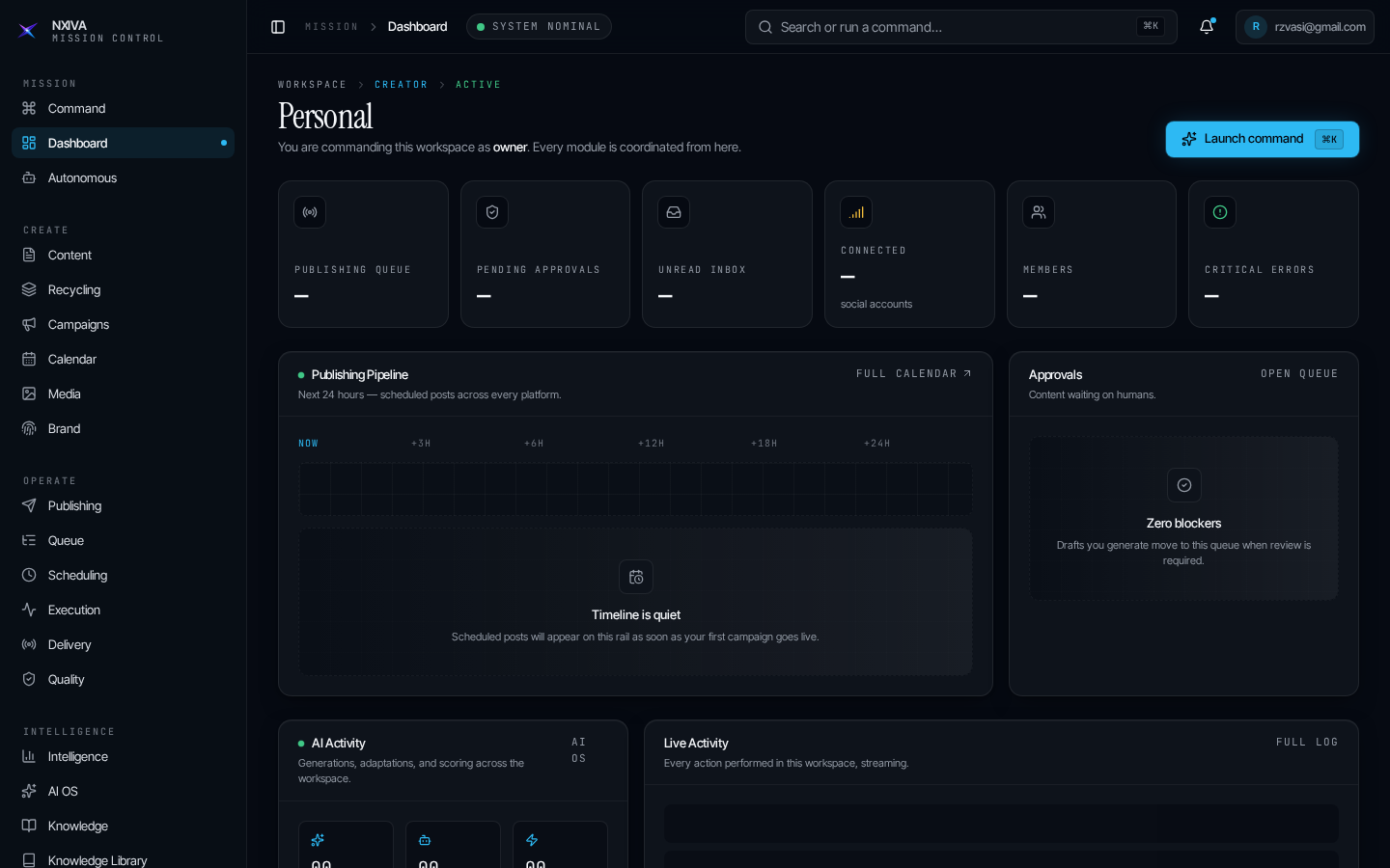 Mission Control · Dashboard — real UI screenshot